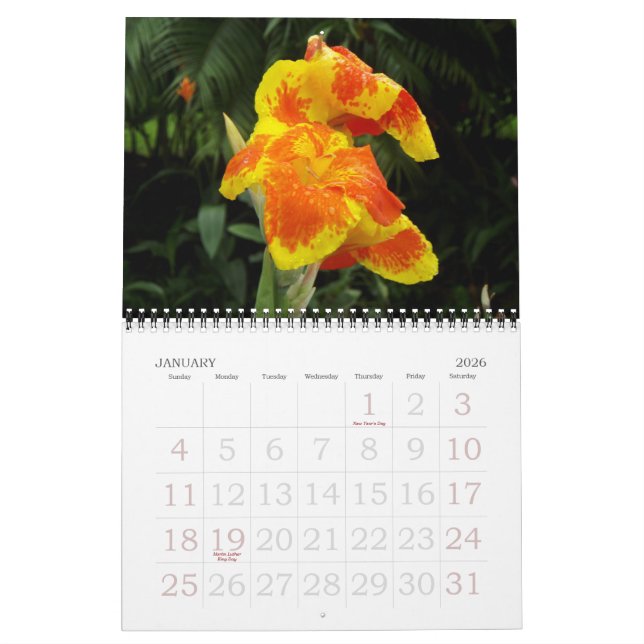 Calendrier Fleurs du Costa Rica (Jan 2026)