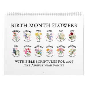 Calendrier FLEURS DU MOIS DE NAISSANCE 2026 Verset de la Bibl