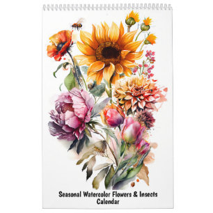 Calendrier Fleurs et insectes aquarelle saisonniers – 