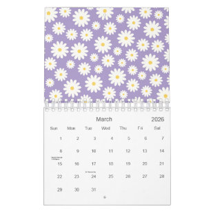 Calendrier Fleurs marguerites blanches Motif violet 2026
