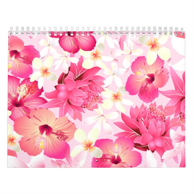 Calendrier Fleurs tropicales rose et blanche (Protection)
