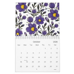 Calendrier Fleurs violettes bleues avec Feuilles 2026