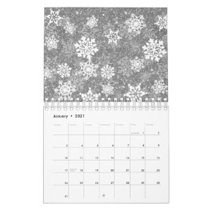 Calendrier Flocons de neige blancs Luxueux Gris Élégant Noël