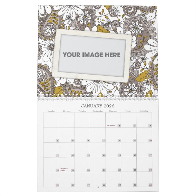 Calendrier floral d'album de Paisley (Jan 2026)