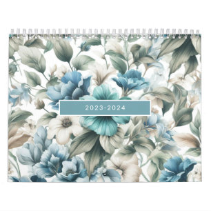 Calendrier Floral moderne bleu girly élégant élégant