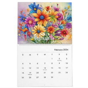 Calendrier floral moderne et élégant 2024 Mensuel