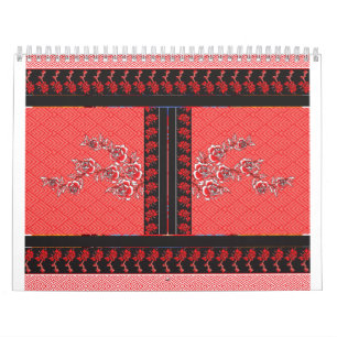 Calendrier floral rouge Style mural à motif d'ar