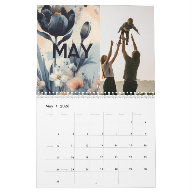 Calendrier Floral rustique vintage élégant boho (Mai 2026)