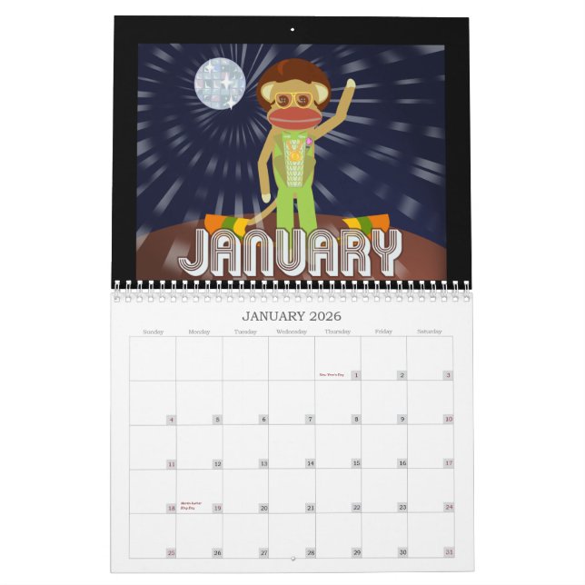 Calendrier Folie de singe de chaussette (Jan 2026)