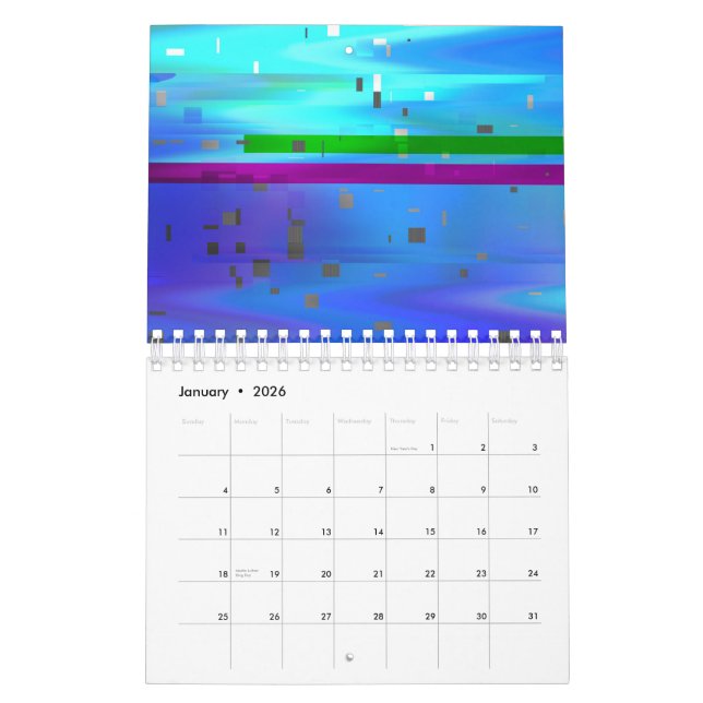 Calendrier Glitch Art Pixels Vaporwave Aesthetic Analog Fault (Jan 2026)