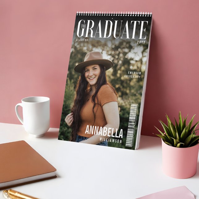 Calendrier Graduate Trendy Magazine Couverture Diplôme Photo (Graduate Trendy Magazine Cover Graduation Photo Calendar Front Cover)