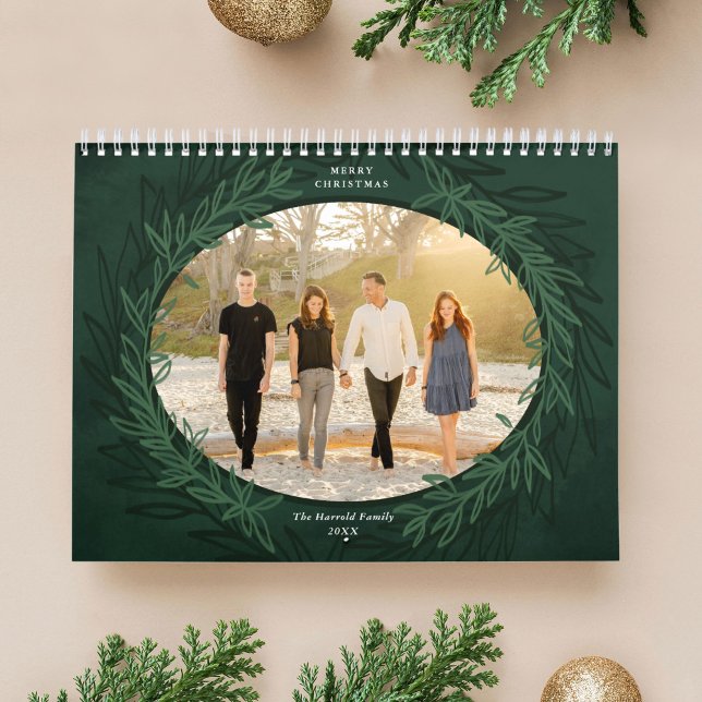Calendrier Green Wreath Photo Cadeau de Noël (Emerald Green Wreath Photo Christmas Gift Calendar)