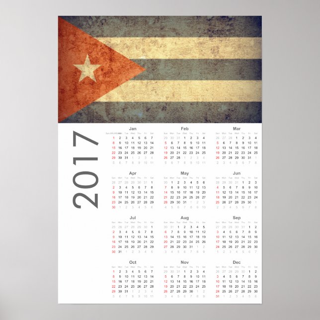 Calendrier Grunge Drapeau Cuba 2017 Poster (Devant)