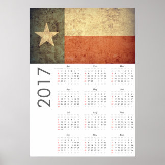 Calendrier Grunge Drapeau Texas 2017 Affiche