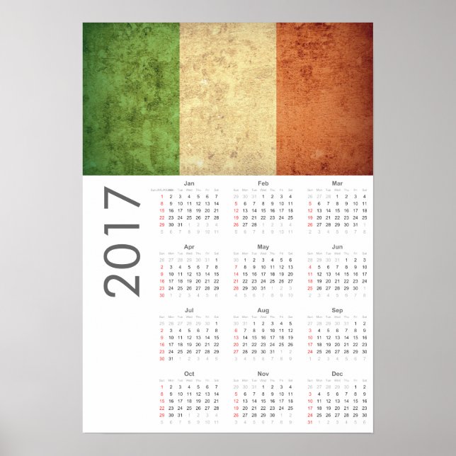 Calendrier Grunge Italie Drapeau Affiche 2017 (Devant)