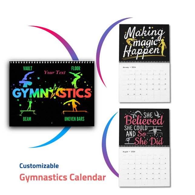 Calendrier Gymnaste Motivationnel féminin Gymnastique Gymnast (Girls Gymnastics Calendar 2024 - Customizable motivational Women's gymnast wall calendar)