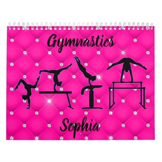 Calendrier Gymnastique courbée rose chaud Faux Rhinestone (Protection)