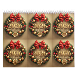 Calendrier happy new year 2026 festive wreath 