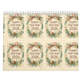 Calendrier happy new year rustic wall calendar 2026
