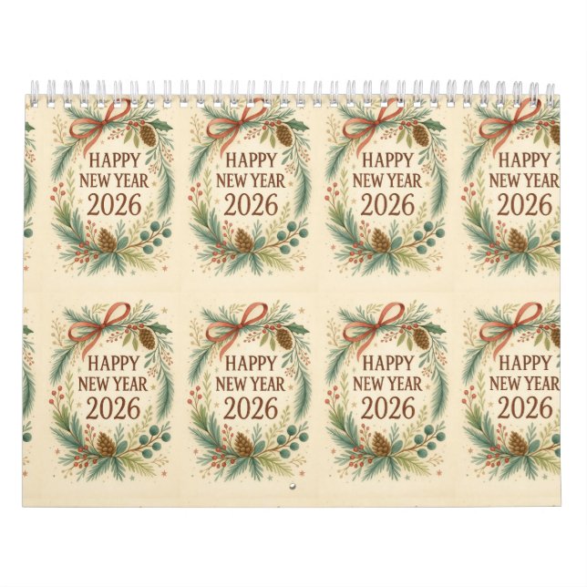 Calendrier happy new year rustic wall calendar 2026 (Protection)