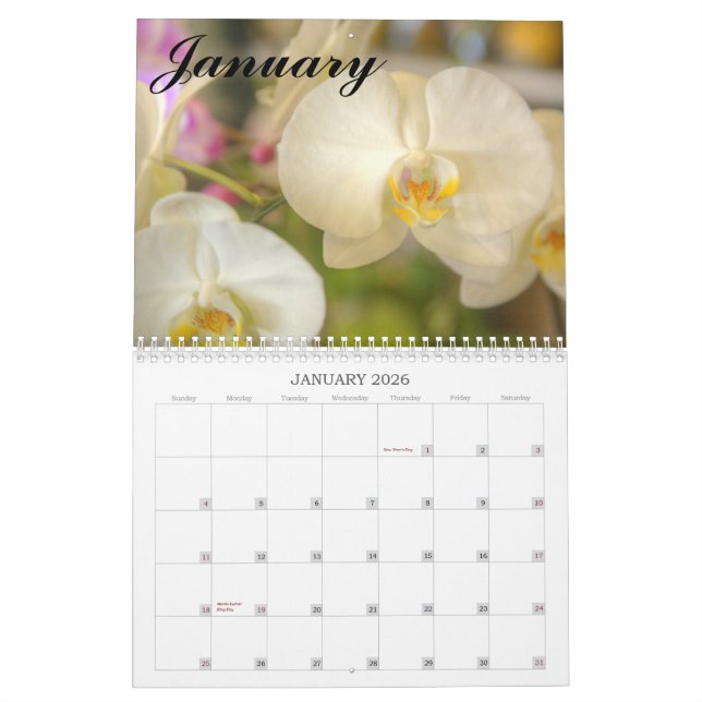 Calendrier hawaïen de fleur et d'orchidée (Jan 2026)