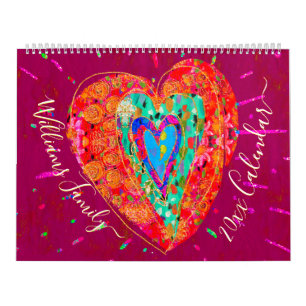 Calendrier Hippie Rouge Turquoise Coeur Retro Personnalisé 20