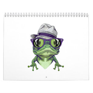 Calendrier Hipster grenouille animal portant des lunettes et 
