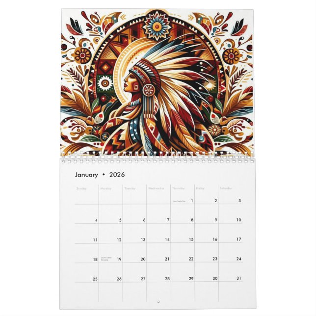 Calendrier Homme amérindien (Jan 2026)