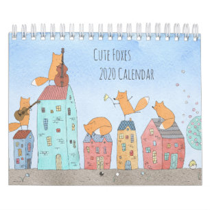 Calendrier Illustration mensuelle des renards d'aquarelle mig