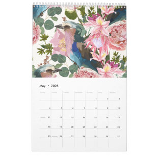 Calendrier Illustrations de fleurs tropicales, plantes, oisea