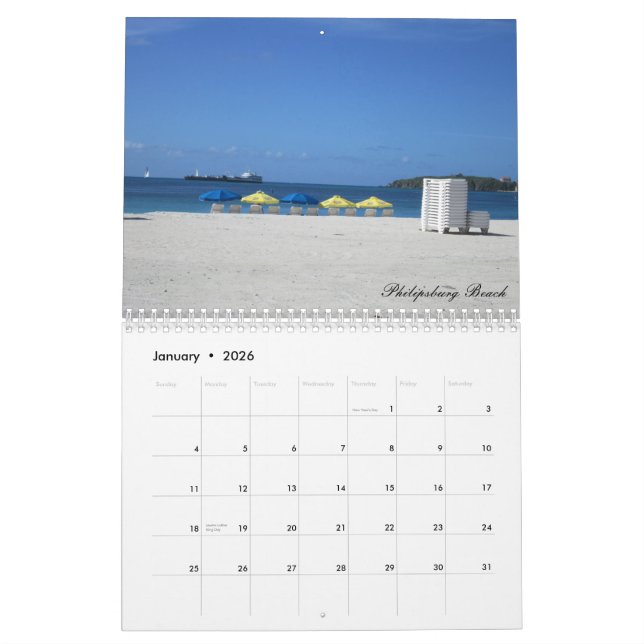 Calendrier imprimé par coutume de St Maarten (Jan 2026)