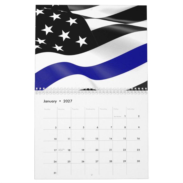 Calendrier Indicateur de ligne bleue mince (Jan 2027)