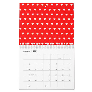 Calendrier Jolis coeurs blancs rouges Mignon Saint-Valentin A