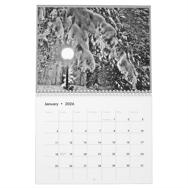 Calendrier juste mots (photos noires et blanches) (Jan 2026)