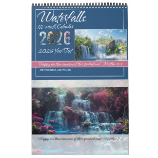 Calendrier JW 2026 Calendar -Calming Waterfalls -Matthew 5:3
