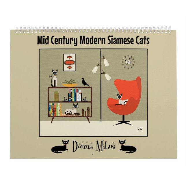 Calendrier Le milieu du siècle moderne chats siamois (Protection)