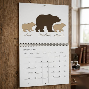 Calendrier Maman Ours Personnalisée Avec 2 Noms d'Enfants Cad