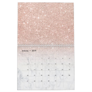 Calendrier Marbre rose chic élégant de blanc d'ombre de