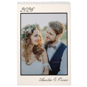 Calendrier Mariage Élégant Année Grande Photo Portrait Modern