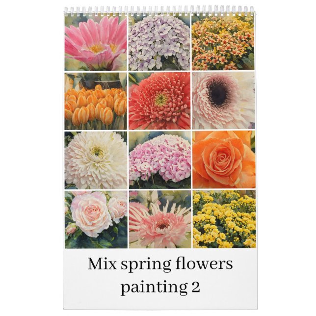 Calendrier Mélanger fleurs de printemps aquarelle peinture 2 (Protection)