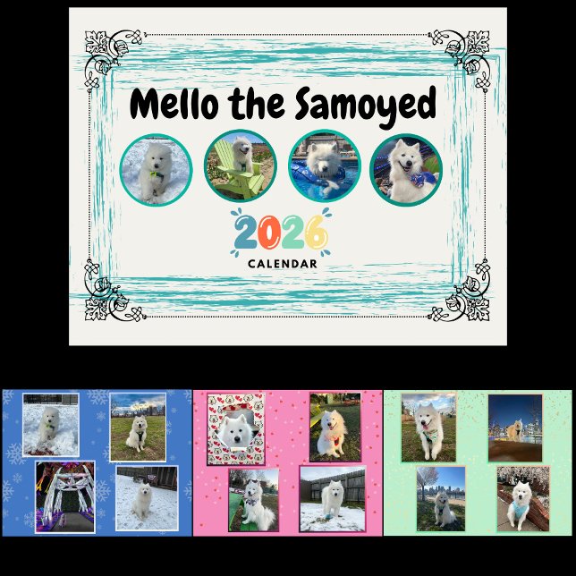 Calendrier Mello the Samoyed 2026 Calendar (Cover, January, February, March)