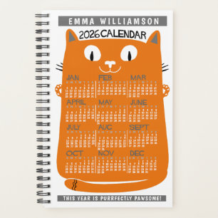 Calendrier mensuel 2026 Chat orange Midcentury S