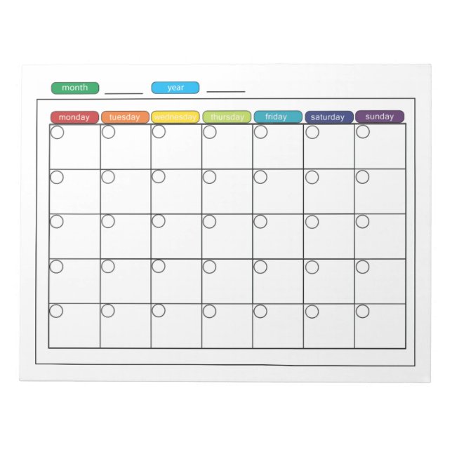 Calendrier mensuel bloc-notes (Devant)