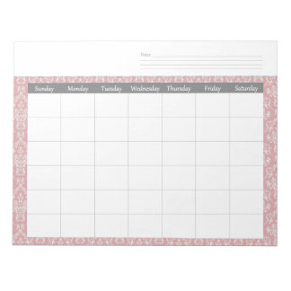 Calendrier mensuel bloc-notes en damassé de corail