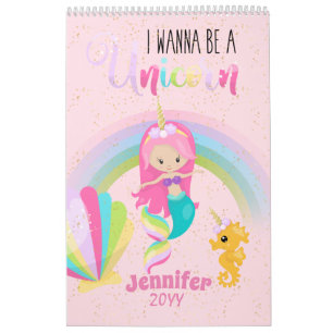 Calendrier Mermaid Veut Être Un Arc-En-Ciel Unicorne Sous Les