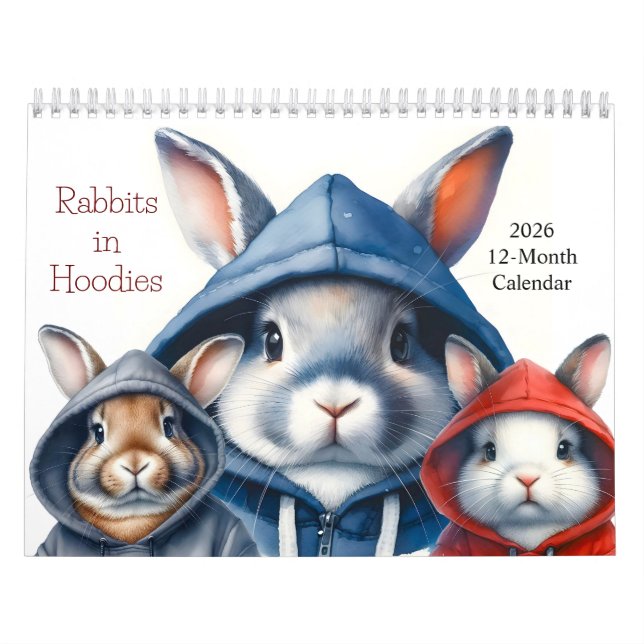 Calendrier Mignons lapins en Sweat - shirt à capuche 2026 Cal (Protection)