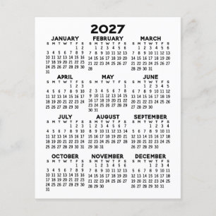 Calendrier Mini Vue Annuelle Feuille Plate Papier