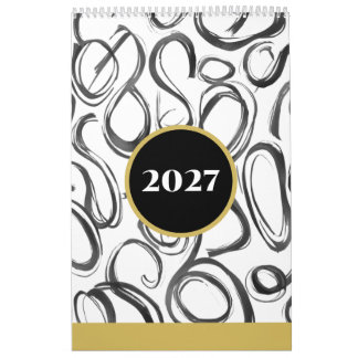 Calendrier Modern Abstract Black Gold 2027 Wall Calendar
