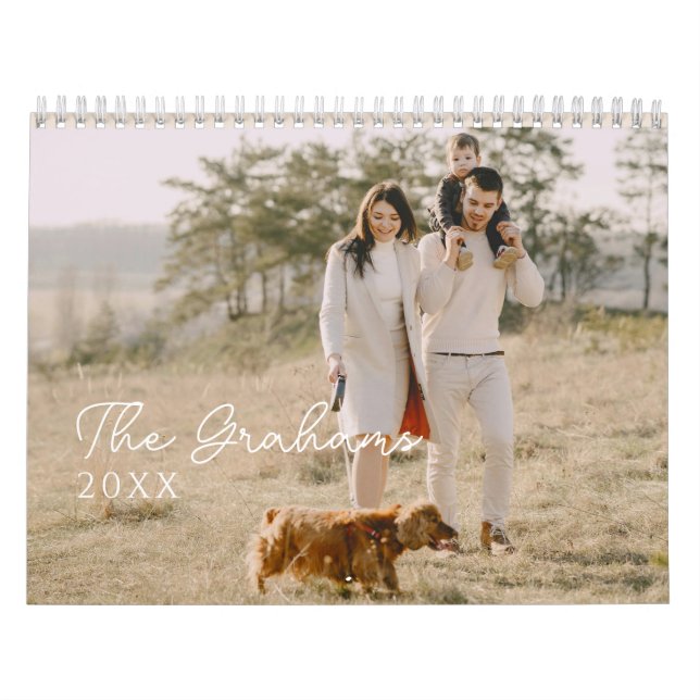 Calendrier Modern Minimal Handwritten Script Family Photo (Protection)