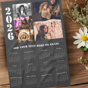 Calendrier moderne 2026 5 Photo Collage Serviette 